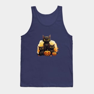 Halloween Black Cat and Pumpkins Tank Top